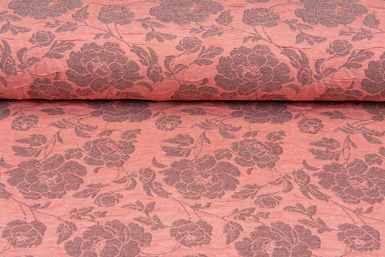 Gebreide Jacquard stof roses 1 zalmroze