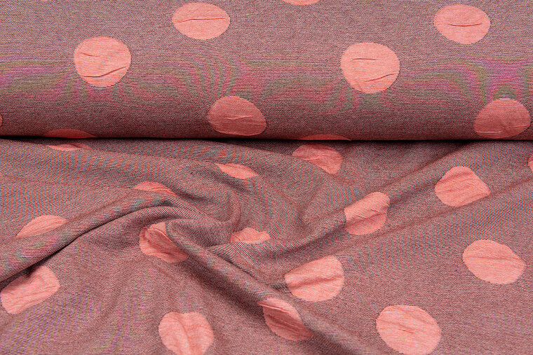 Gebreide Jacquard stof big dots zalmroze