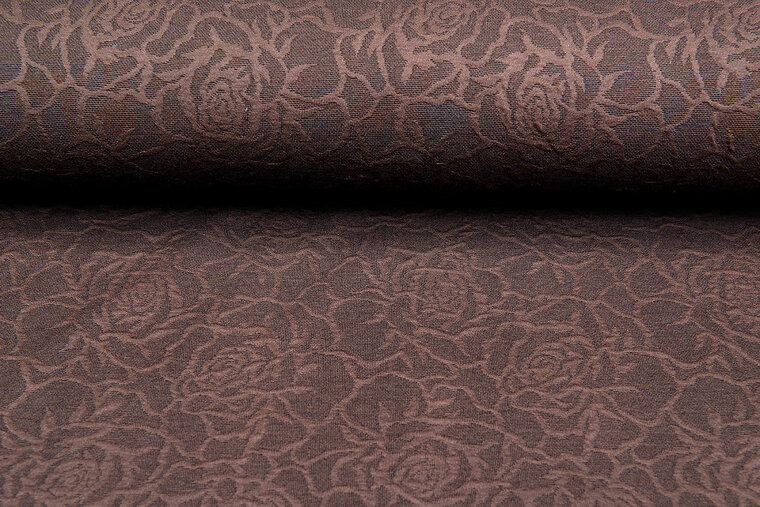 Gebreide Jacquard stof roses bruin