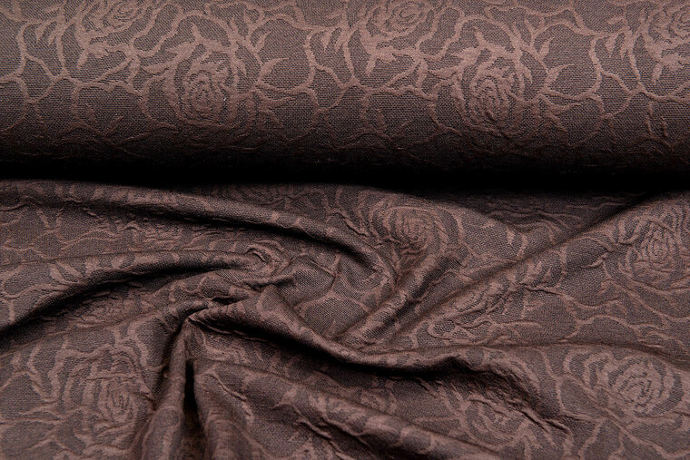 Gebreide Jacquard stof roses bruin