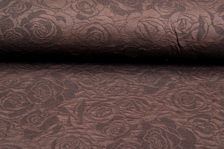 Gebreide Jacquard stof roses 1 bruin