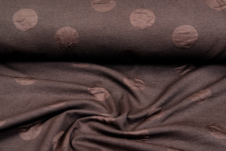 Gebreide Jacquard stof big dots bruin