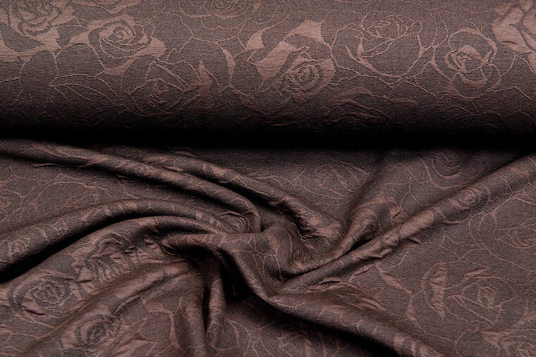 Gebreide Jacquard stof roses 3 bruin