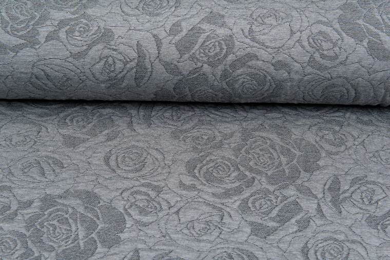 Gebreide Jacquard stof roses grijs