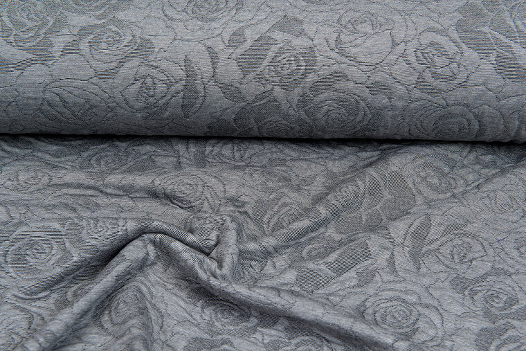 Gebreide Jacquard stof roses grijs