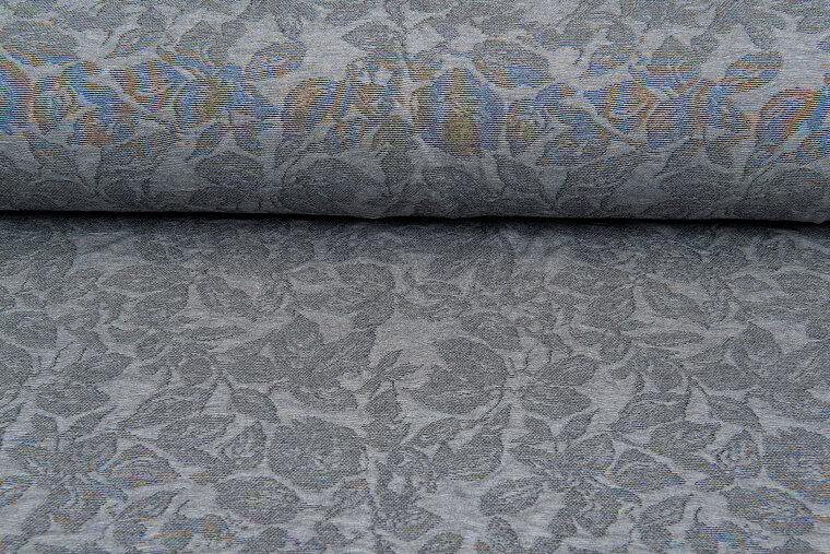Gebreide Jacquard stof leaves grijs-lichtgrijs