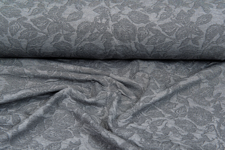 Gebreide Jacquard stof leaves grijs-lichtgrijs