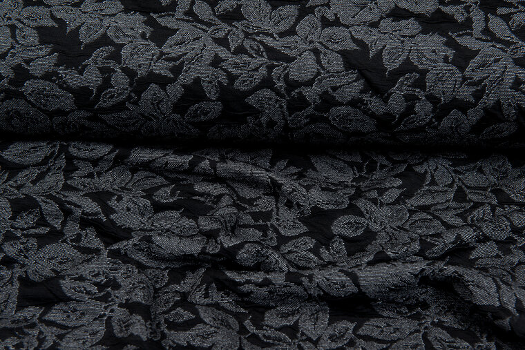 Gebreide Jacquard stof leaves grijs-zwart