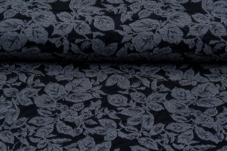 Gebreide Jacquard stof leaves grijs-donkerblauw