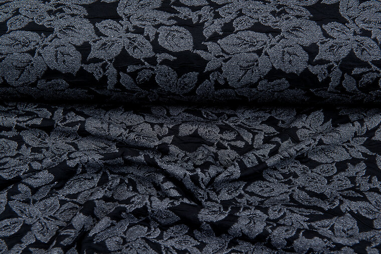Gebreide Jacquard stof leaves grijs-donkerblauw