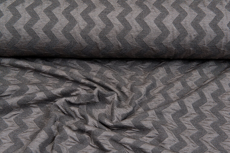 Gebreide Jacquard stof zigzag zilvergrijs-taupe