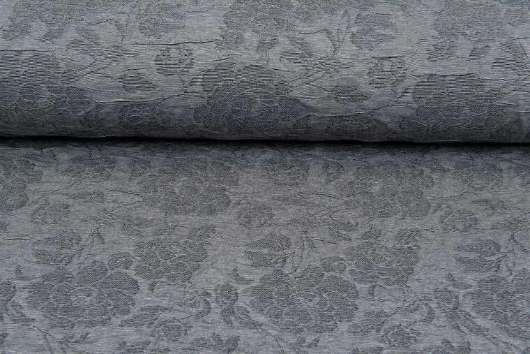 Gebreide Jacquard stof flower leaves grijs