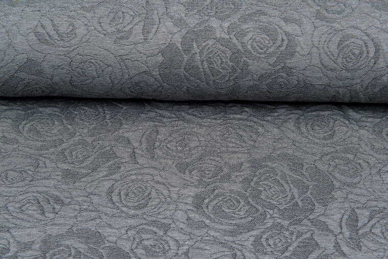 Gebreide Jacquard stof roses 1 grijs-donkergrijs