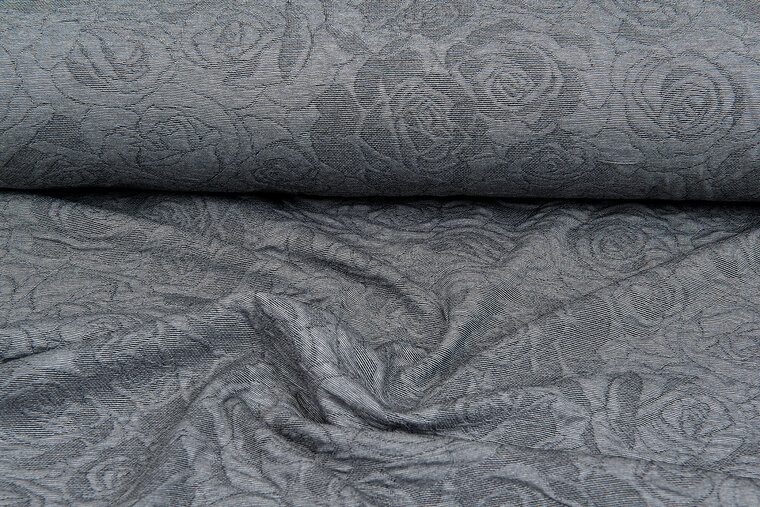 Gebreide Jacquard stof roses 1 grijs-donkergrijs