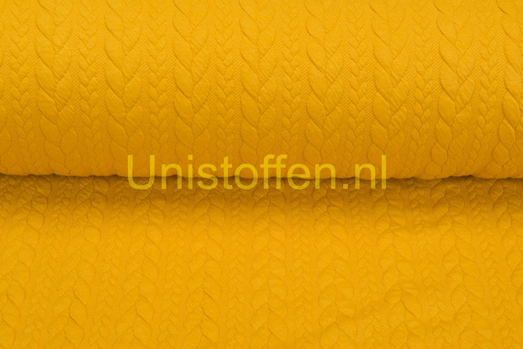 Gebreide kabel jacquard stof Okergeel