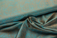 Voeringstof jacquard small Paisley VO90 goud-turquoise