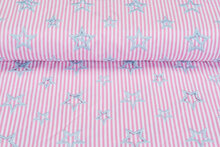 Katoen Poplin streep geborduurd ster JS364 roze-lichtgrijs