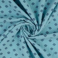 Katoenen Mousseline bedrukt puntjes turquoise