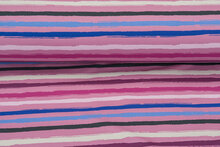 French Terry bedrukt multi stripes oudroze