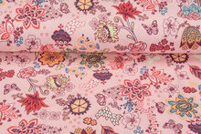 Katoenen Tricot bedrukt colorful retro roze