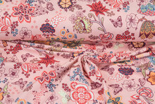Katoenen Tricot bedrukt colorful retro roze