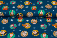 Katoenen Tricot bedrukt flintstones blauw