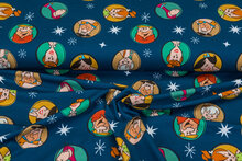 Katoenen Tricot bedrukt flintstones blauw