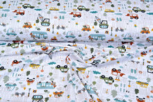 Katoenen Tricot bedrukt city cars wit
