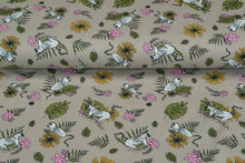Katoen Tricot bedrukt Flower Lemur taupe