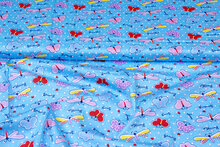 Katoen Poplin bedrukt butterfly blauw