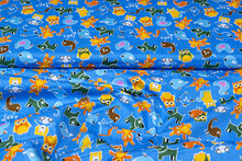 Katoen Poplin bedrukt cute animals blauw