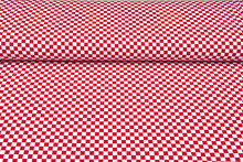 Katoenen Tricot bedrukt squares 1cm rood-wit