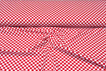 Katoenen Tricot bedrukt squares 1cm rood-wit