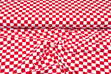 Katoenen Tricot bedrukt squares 2cm rood-wit