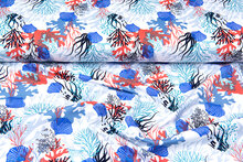 French Terry bedrukt coral wit-blauw