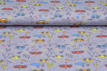 Baumwolljersey bedruckt little cars grau-taupe