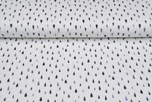 Katoenen Tricot bedrukt raindrops off-white paars-lila