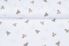 Katoenen mousseline bedrukt little bears wit