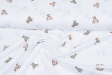 Katoenen mousseline bedrukt little bears wit