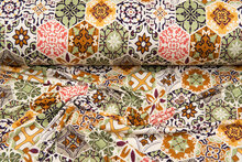 Viscose bedrukt boho tiles groen-roest