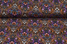 Viscose bedrukt retro flowers bruin-roest