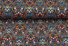 Viscose bedrukt retro flowers metaalblauw-roest