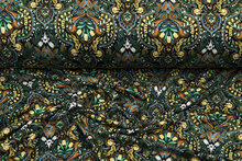 Viscose bedrukt retro flowers groen-roest
