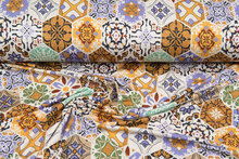 Viscose bedrukt boho tiles oker-lila