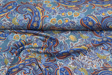 Viscose bedrukt bohemian paisley poplin stretch metaalblauw