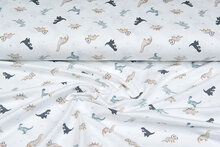 Katoenen Tricot bedrukt little dinosaur ecru
