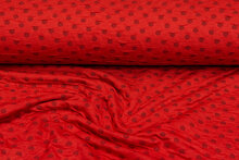 Gebreide stof dots rood-donkergrijs