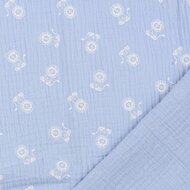 Katoenen mousseline bedrukt little lions pastelblauw