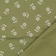 Katoenen mousseline bedrukt little lions pastelgroen