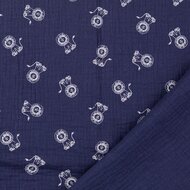 Katoenen mousseline bedrukt little lions donkerblauw